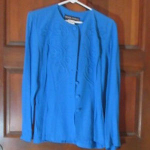 BEAUTIFUL BLUE RAYON ACETATE TOP 8 RHONDA HARNESS